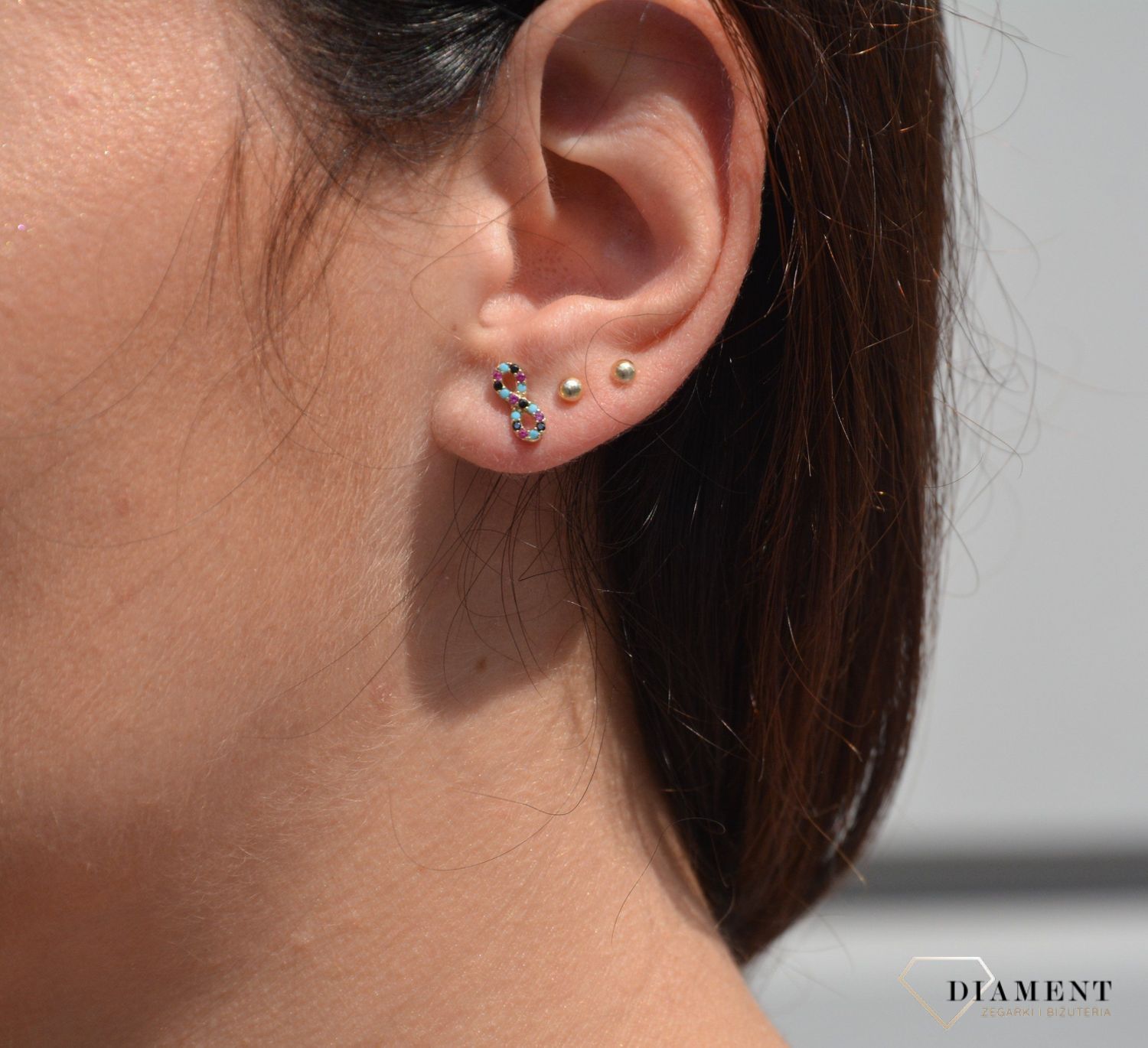 Złote kolczyki celebrytki ' Kolorowy znak nieskończoności ' KL 4795A.jpg